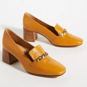 Anthropologie Susie patent leather heeled loafers black size 41 US 10